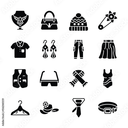 Get this handy collection of fashion accessories glyph icons