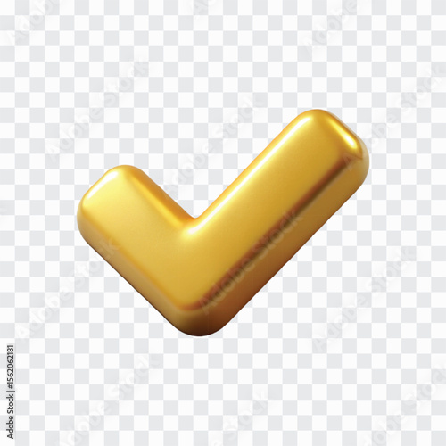 3D Gold Check Mark Icon | Approval Symbol, Success Verification, Golden Tick Element