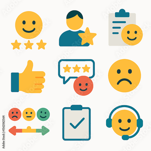 Customer feedback icons set representing satisfaction and quality service evaluation