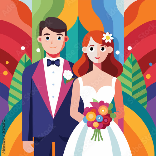 bride and groom wedding vector art