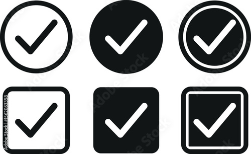 Check Mark Symbols: A collection of check mark icons in various shapes and styles, perfect for indicating confirmation, validation, or acceptance, each offering a clean and modern aesthetic.