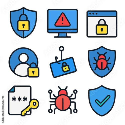 Cyber security icons showcasing data protection and network safety measures