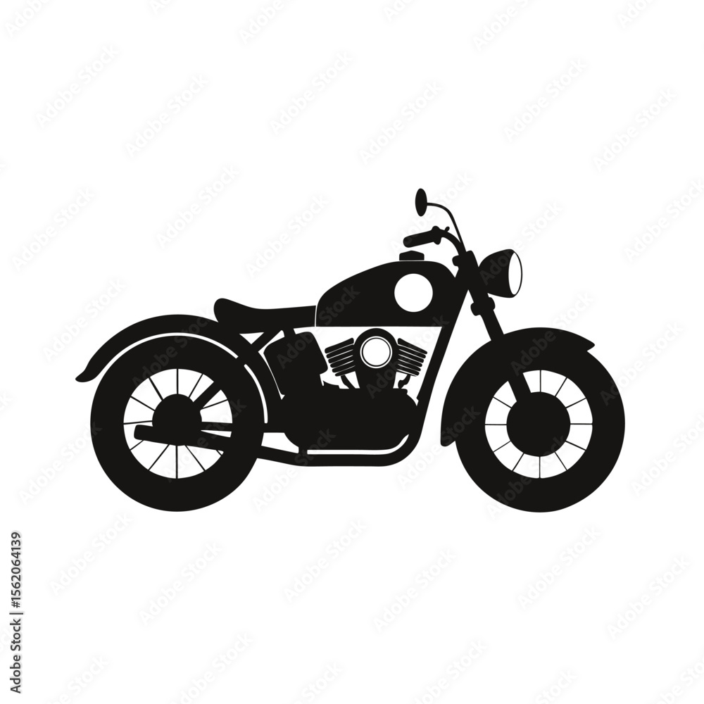 Obraz premium Classic Vintage Motorcycle Silhouette, Bold Black and White Graphic Design, Simple, Cool, and Stylish Illustration for Road Trip, Travel, or Adventure Themes.