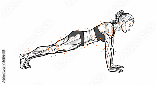 Anatomical line art of woman doing plank exercise for fitness blogs and wellness coaching


