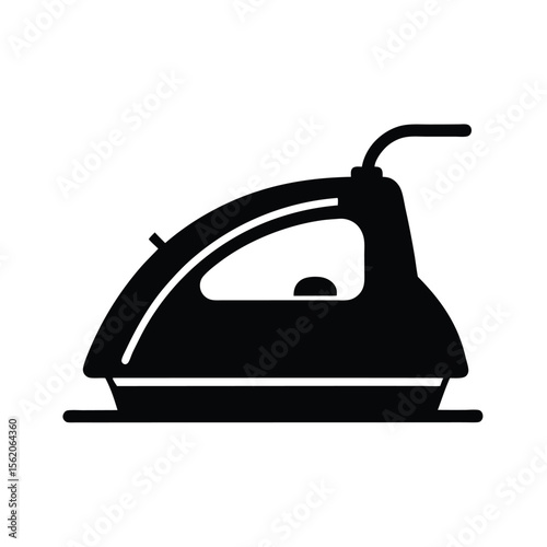 Simple Black Silhouette Icon of a Classic Ironing Iron, Household Appliance, Domestic Chore, Cleanliness, Minimalist Style, Flat Design, Vector Graphic, Isolated on White Background.