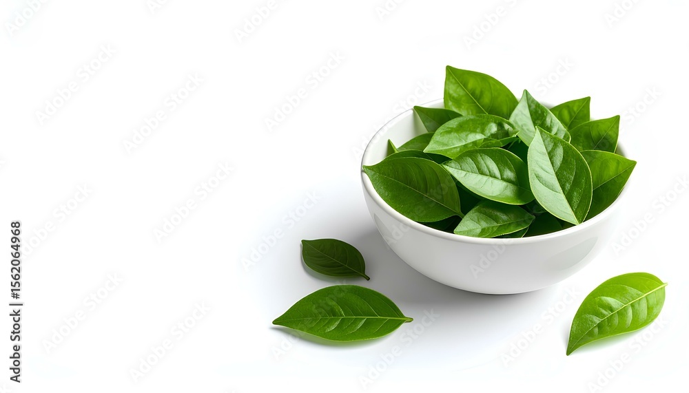 Obraz premium fresh basil leaves in a bowl isolated on white