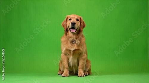 Wallpaper Mural Golden retriever sitting and wagging its tail against a green screen backdrop studio setting green screen animal video Torontodigital.ca