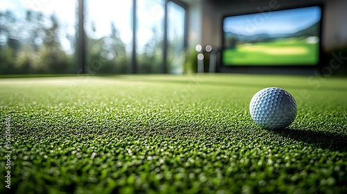 Golf ball on indoor green.