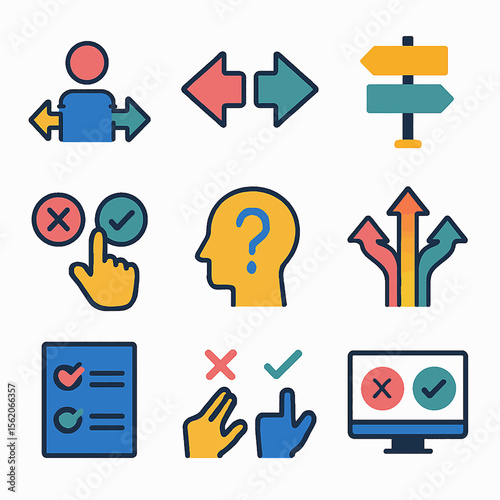 Decision making process with choices and options illustrated in vector format