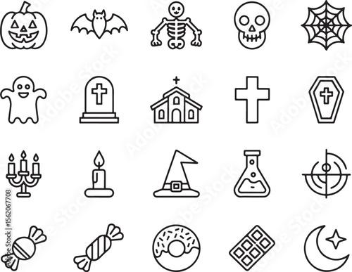 Halloween Icon Set Spooky and Festive Designs for Decorations Invitations and Creative Projects Featuring Classic Halloween Elements