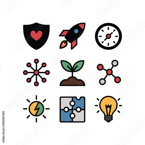 Conceptual Icons Protection, Growth, Innovation, and More.