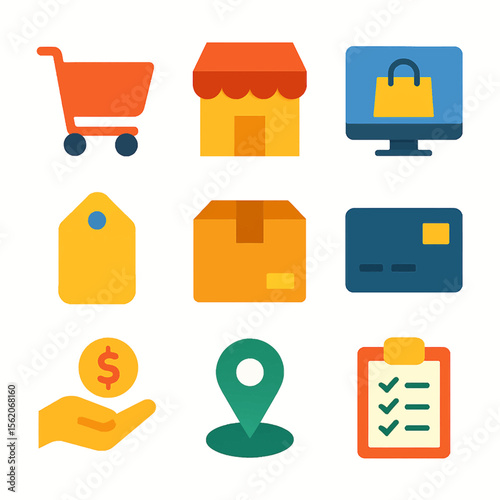 E-commerce and retail icons set for online shopping and delivery services concept