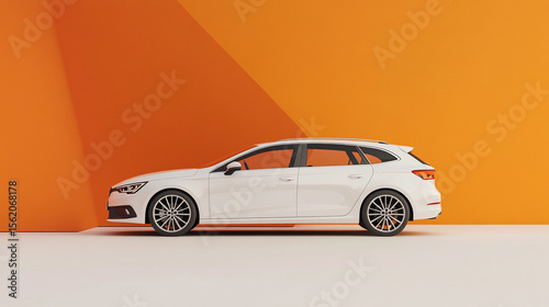 White wagon car mock-up with orange