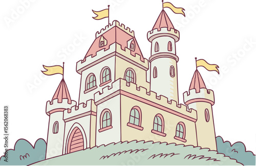 Historical Architecture Castle Design Set Featuring Towers Gates and Stone Walls. Medieval Castle Illustration Collection for Education Travel and Heritage Projects. Classic European Castle Design
