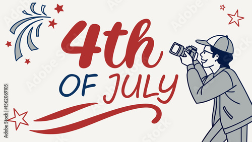 Patriotic 4th of July Celebration with Person Filming Illustration