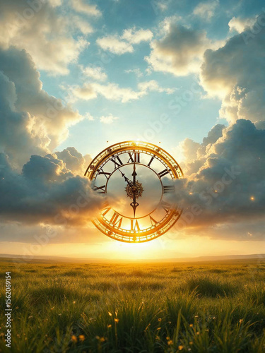 Heavenly Clock in the Sky Over a Golden Field