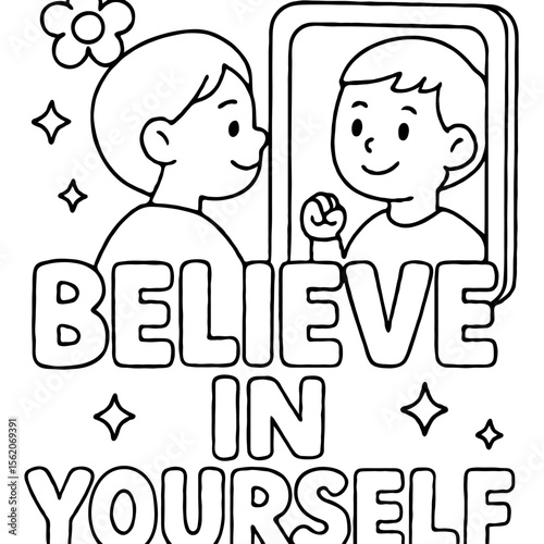 Child Looking in Mirror - Believe in Yourself - Self-Confidence, Self-Esteem, & Empowerment Concept

