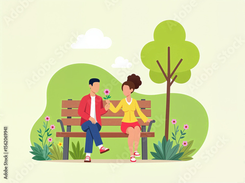 July 11 — Cheer Up the Lonely Day Young couple sitting on bench and talking in park with flowers  