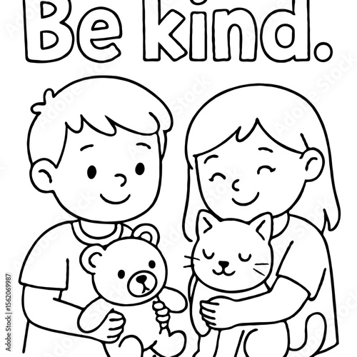 Kids Being Kind - Be Kind - Empathy, Compassion, & Kindness Concept with Pets and Toys