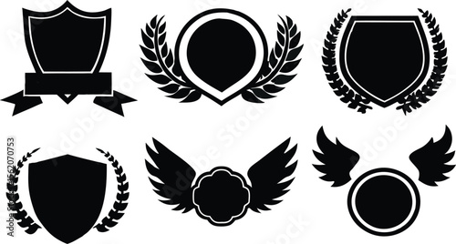 Minimalistic Vector Symbols,Shields,Laurel Wreaths, Wings, and Ribbons,Elegant Vector Icons,Wings,shield with wings vector illustration,Wings flat icon,minimal silhouette,banners for logo design set,A
