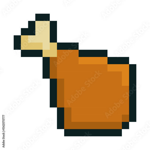 Fried chicken drumstick illustrated in retro 8 bit pixel art style isolated on white background. A nostalgic food emoji perfect for games, mobile interfaces, fast food branding and digital food design