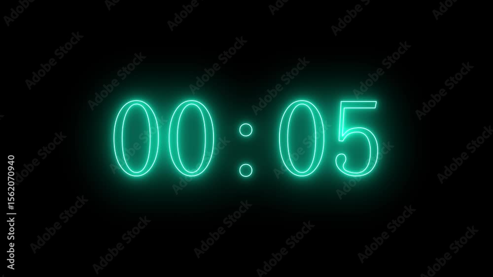 numbers from 0 to 10 countdown in blue circle on neon line and black background. Neon bright glowing countdown timer from 10 to 0.