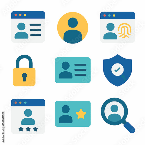 Identity verification and data security concept in flat design style vector graphic