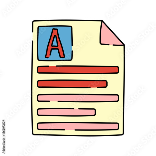 Document A Doodle style, sheet of paper with large A indicating document writing, proofreading, or content writing roles, perfect for editorial designs.