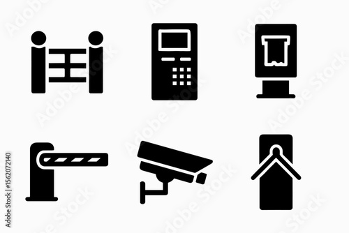 Security and access control icons collection including cctv and barriers vector icon isolated illustration