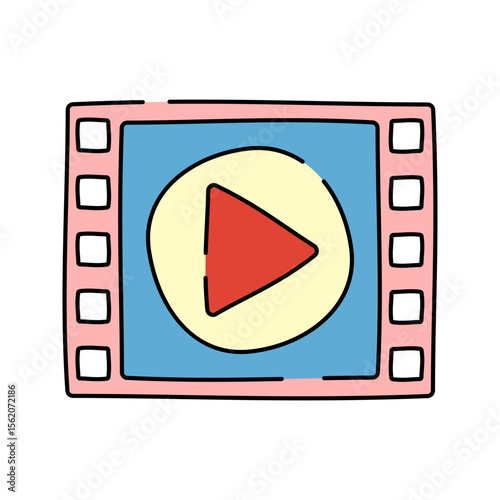 Video Frame Doodle style, film strip with play button symbolizing video editing or filmmaking, suitable for motion design and production themes.