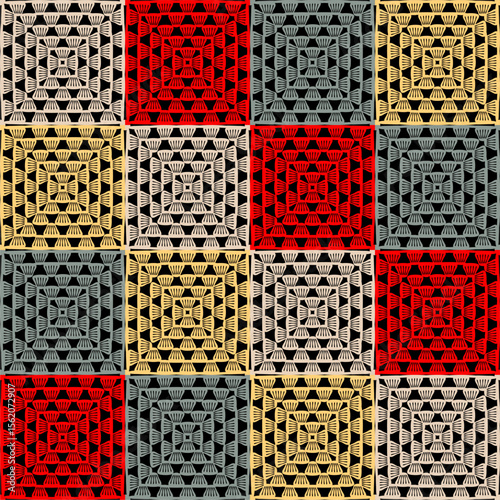 Pattern with crochet granny square wallpaper handmade decorative art design print	
