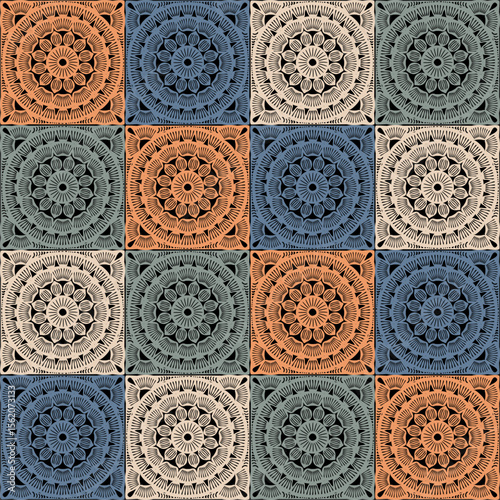 Pattern with crochet granny square wallpaper handmade decorative art design print	
