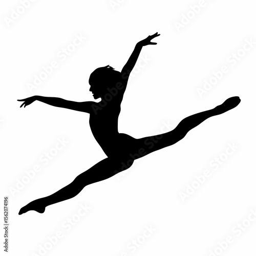 Dancer Silhouette in Mid-Leap Pose