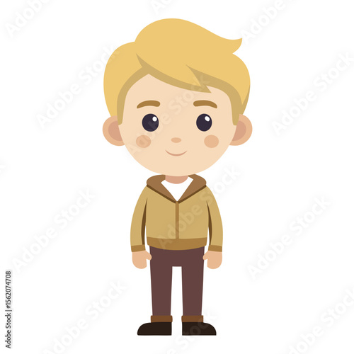 boy, blond hair boy, light skin boy, neutral expression, calm child, full body boy, full-length boy, standing boy, European boy, cartoon boy, child character, white background, flat design, boy avatar