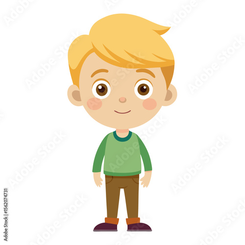 boy, blond hair boy, light skin boy, neutral expression, calm child, full body boy, full-length boy, standing boy, European boy, cartoon boy, child character, white background, flat design, boy avatar