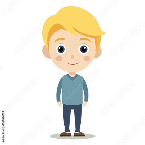 boy, blond hair boy, light skin boy, neutral expression, calm child, full body boy, full-length boy, standing boy, European boy, cartoon boy, child character, white background, flat design, boy avatar