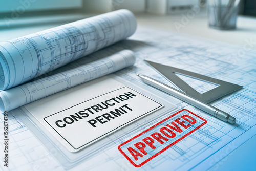 APPROVED CONSTRUCTION PERMIT CONCEPT with imaginary approved residential building project