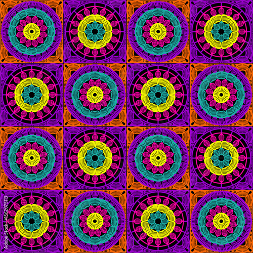 Pattern with crochet granny square wallpaper handmade decorative art design print	
