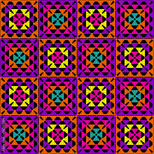 Pattern with crochet granny square wallpaper handmade decorative art design print	
