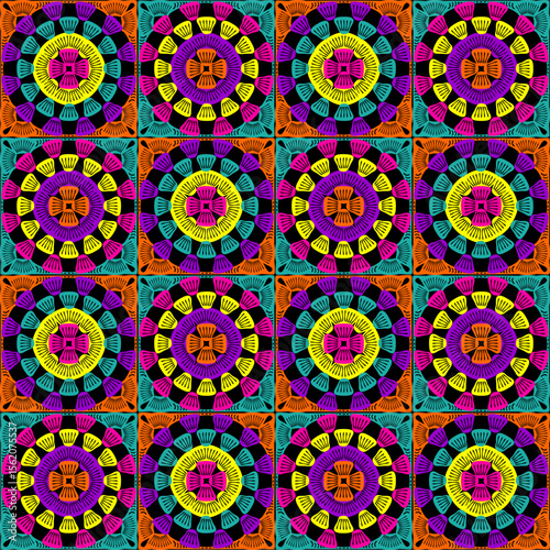 Pattern with crochet granny square wallpaper handmade decorative art design print	
