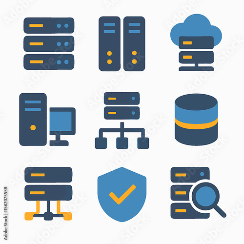 Network infrastructure with servers and cloud computing icons for digital technology