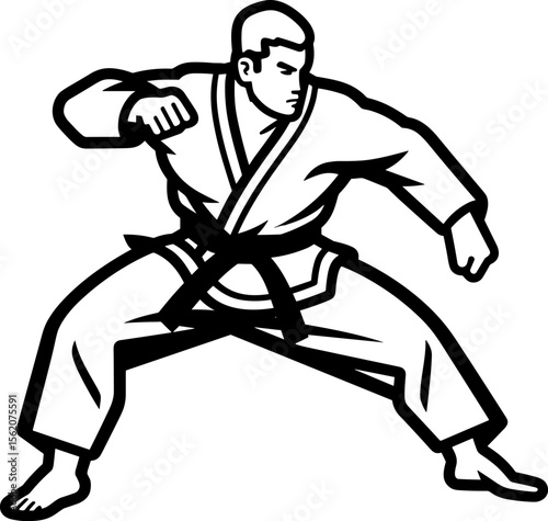 Dynamic Karate Fighter in Striking Pose - Martial Arts Illustration