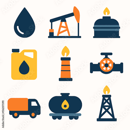Oil industry elements in a flat vector design for environmental and economic themes