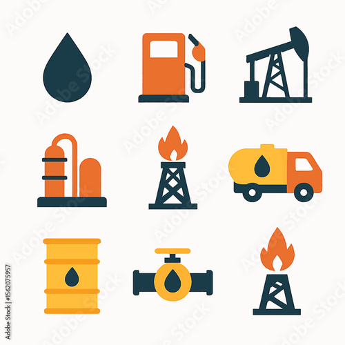 Oil industry icons representing petroleum production and energy resources