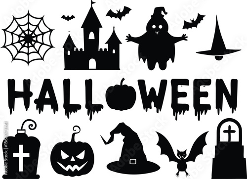Halloween vector set with a simple silhouette style 