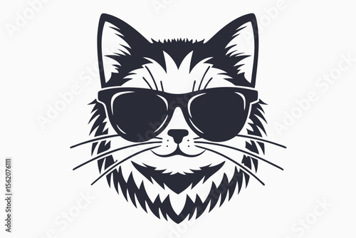 Cool feline looks stylish wearing dark sunglasses with fluffy fur and long whiskers