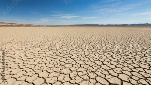 Vast Dry Earth Landscape with Cracked Soil under Clear Blue Sky