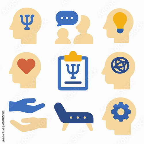 Psychological therapy and mental health care symbols representing wellbeing and support