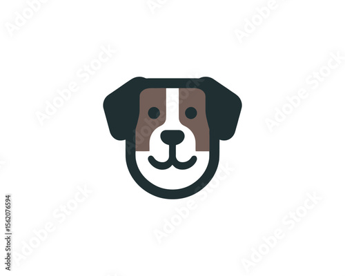 Friendly cartoon dog face icon with brown and white markings