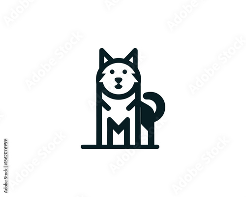 Minimalist outline of a husky dog sitting